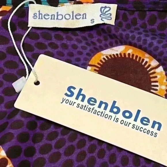 NWT Shenbolen African print dashiki cloth zip up long sleeve peplum blouse S - Picture 7 of 8
